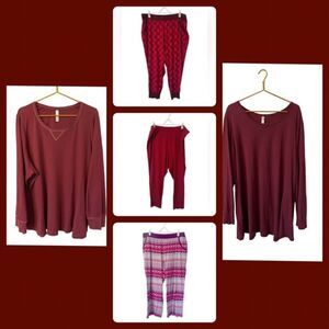 Lane Bryant Cacique Burgundy Pajama 5pc‎ Set, Size 26/28